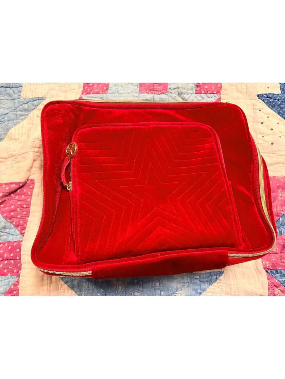 Estée Lauder Red Velvet Star Train Case Large Cosmetic Travel Makeup Bag Holiday
